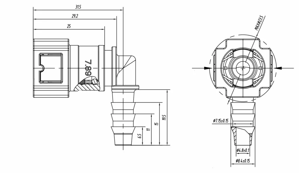 SAE J2044 Quick Connect Ø7.89 (5/16") 8mm OE 90°