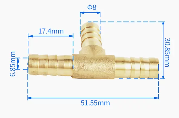 Brass Coupling 8mm OD Tee Piece Connector