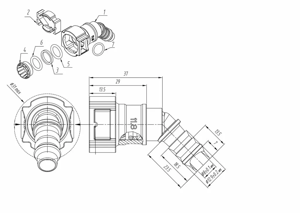SAE J2044 Quick Connect Ø11.80 (1/2") OE Connect to 12.5mm 45°