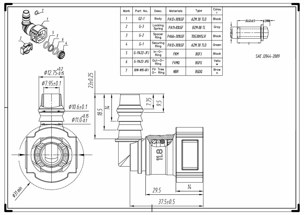 SAE J2044 Quick Connect Ø11.80 (1/2") OE Connect to 12.5mm 90°