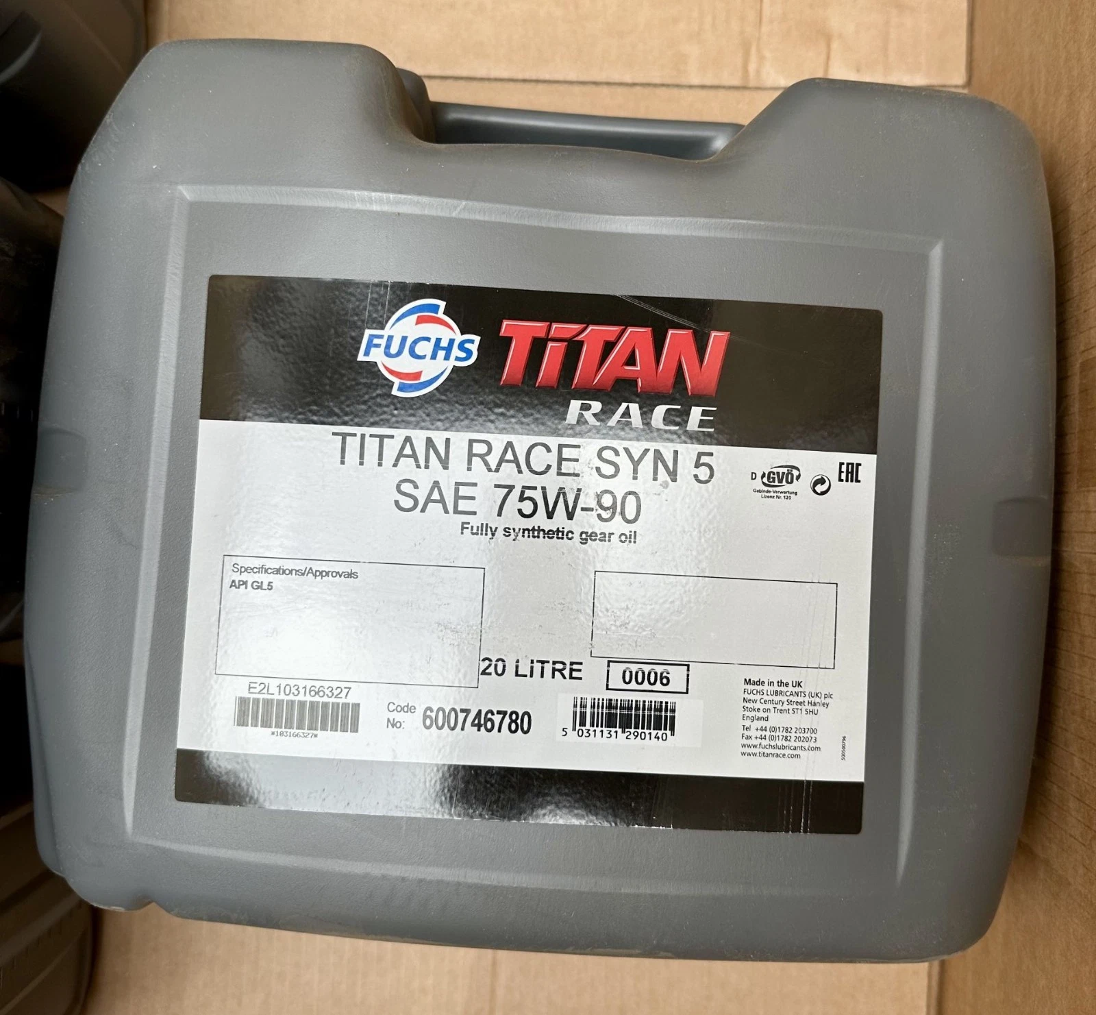FUCHS TITAN RACE SYN 5 75w-90 20L